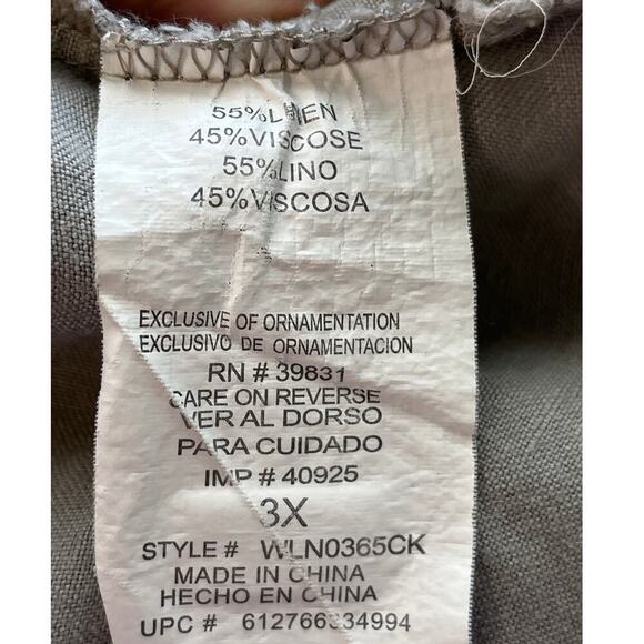 Democracy Womens 3X Gray Linen Blend Long Sleeves Office Wear/Outdoors/Hiking - Picture 5 of 6